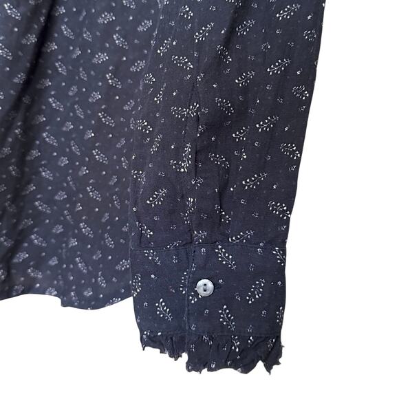 Sundance Nola Ruffle Cotton Long Sleeve Button Up Blouse in Navy Size S - Picture 4 of 6